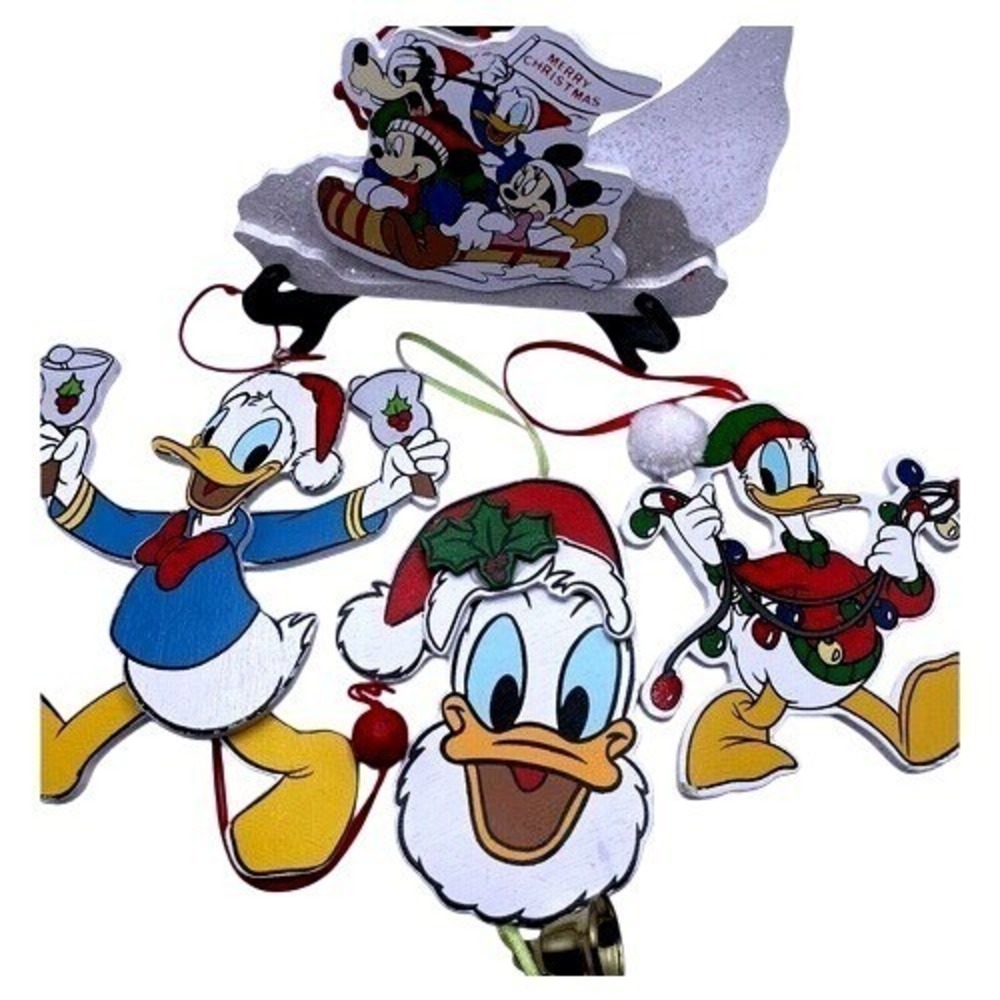 Kurt Adler Disney Set 4 Wood Christmas Ornaments Mickey Minnie Mouse Donald Duck